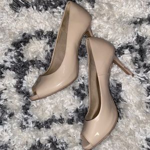 Nude Patent Leather Open Toe Heels